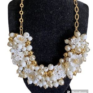 TALBOTS Gold Tone Ditzy faux Pearl Floral  Statement Necklace